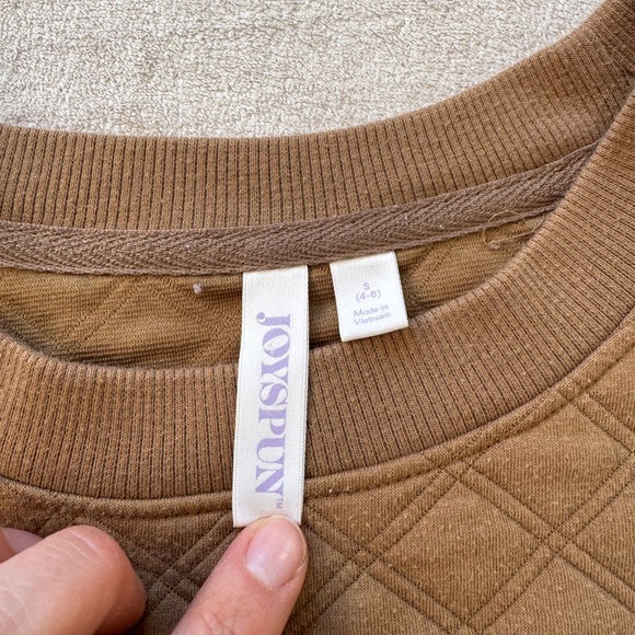 Quilted Diamond Pullover Sweatshirt JOYSPUN Brown S Soft Luxe Lounge cottagecore - Picture 5 of 11